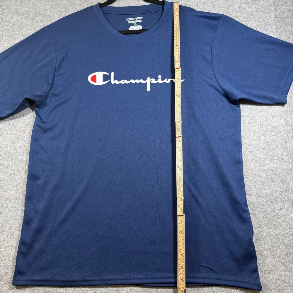 Champion Performance T-Shirt Mens XL Navy Blue Script Logo Crew Neck Lightweight - Picture 6 of 11
